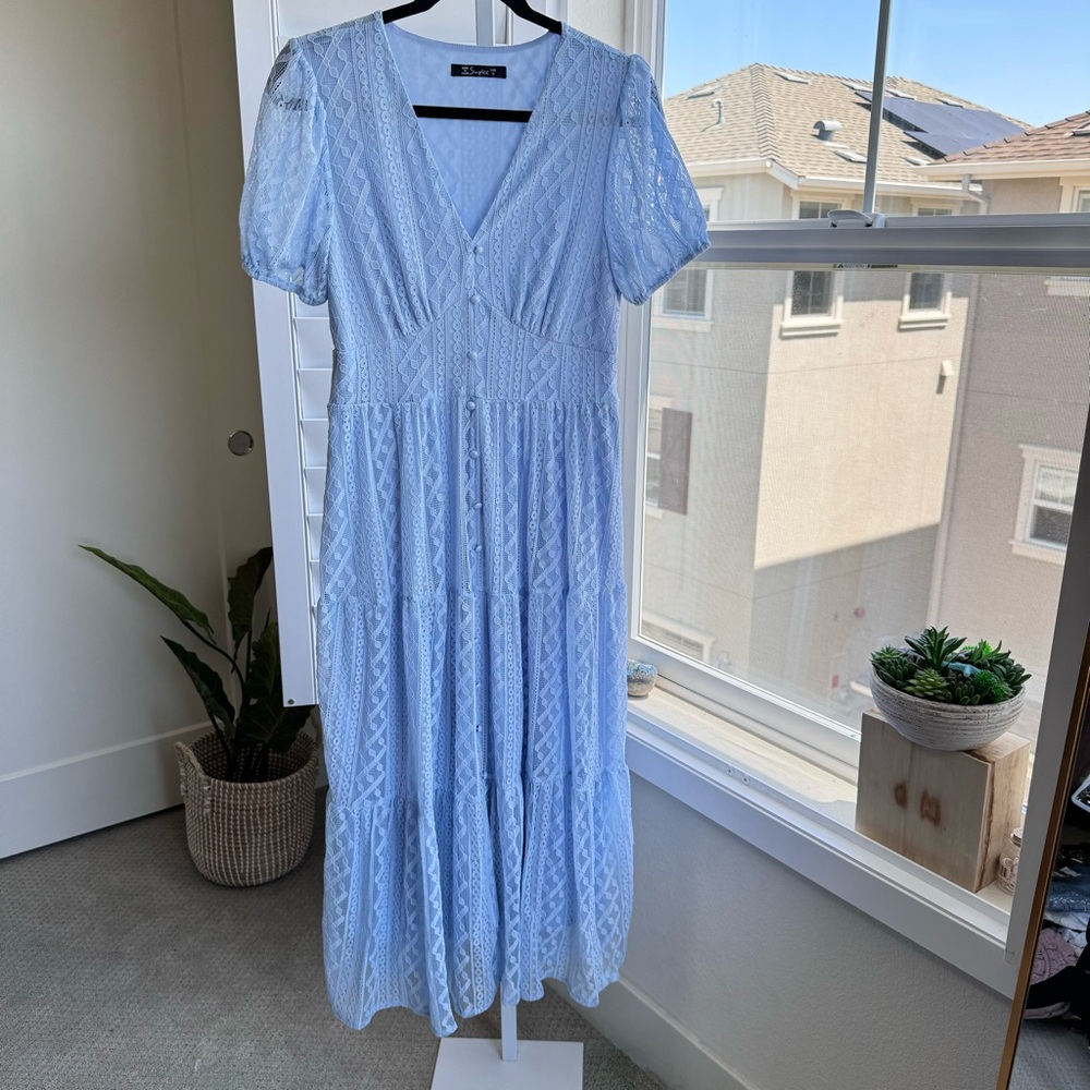 Simplee. Size S. Blue lace overlay dress